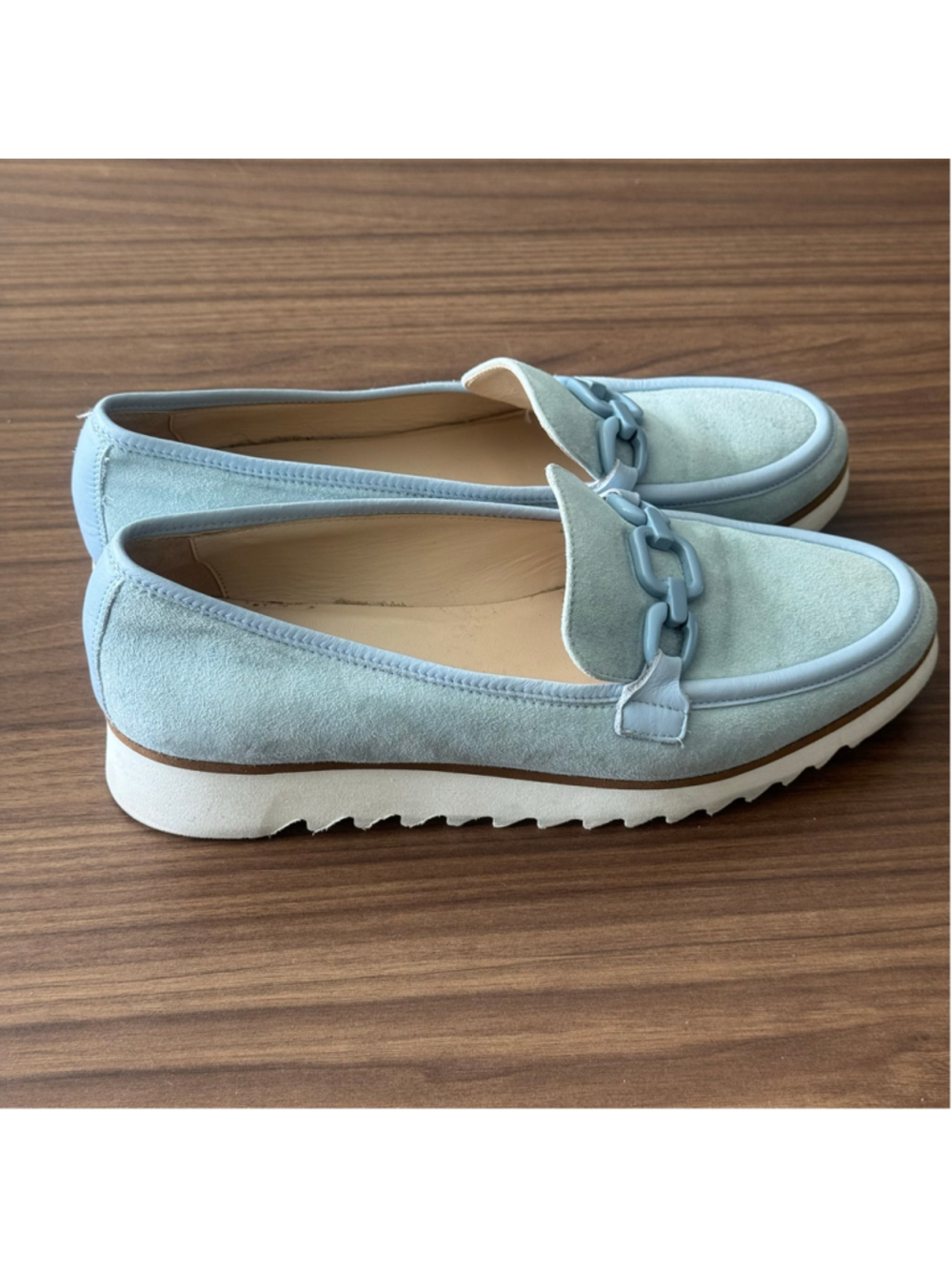 Nero Giardini Made in Italy Light Blue Suede Chain Loafers Platform Comfort Shoe - Picture 3 of 8